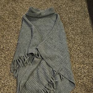Cozy Gray Knit Shawl with Fringe
